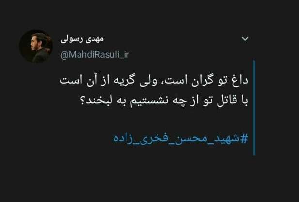 توئیت جدید و صریح مهدی رسولی درباره ترور شهید فحری زاده